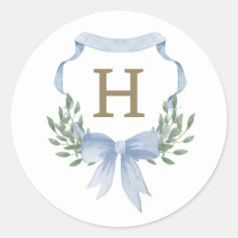 Adesivo Redondo Vinheta de Monograma de Crest de Aquarela