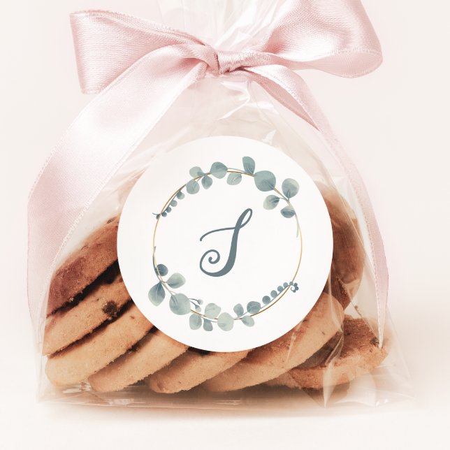 Adesivo Redondo Vinheta de Monograma de Texto Personalizado Eucaly (Criador carregado)