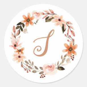 Adesivo Redondo Vinheta de Monograma de Texto Personalizado Floral
