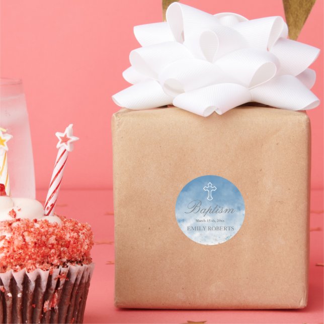 Adesivo Redondo vinheta de monograma elegante azul-batismo azul (Festa)