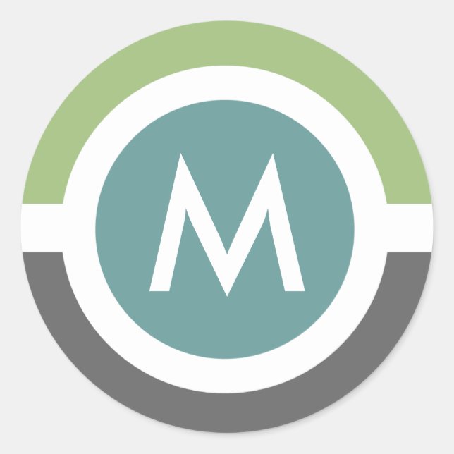Adesivo Redondo Vinheta de Monograma Moderna - Cinza/Verde (Frente)