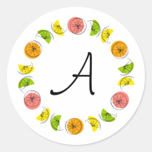 Adesivo Redondo Vinheta de Monograma Multicírculo Citrus, redonda