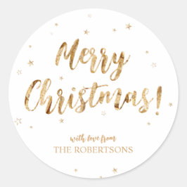 Adesivo Redondo Vinheta de Natal alegre e Dourada caligrafia