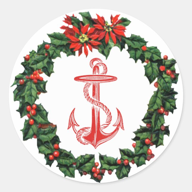 Adesivo Redondo Vinheta de Natal Anchor Red Wreath (Frente)