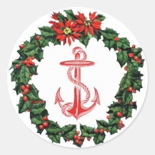 Adesivo Redondo Vinheta de Natal Anchor Red Wreath