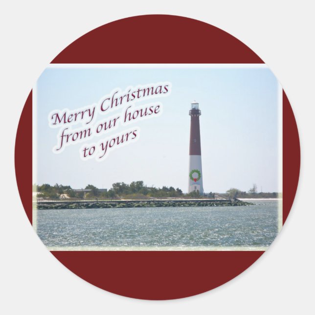Adesivo Redondo Vinheta de Natal Barnegat Lighthouse (Frente)