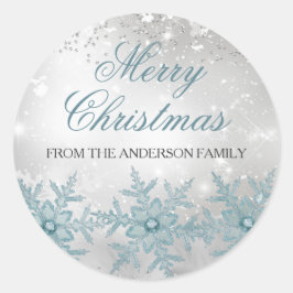 Adesivo Redondo Vinheta de Natal Blue Crystal Snowflaker