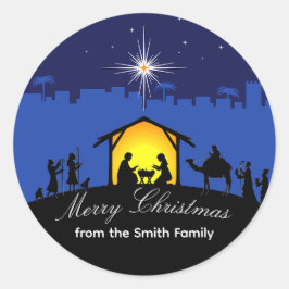 Adesivo Redondo Vinheta de Natal Blue Star