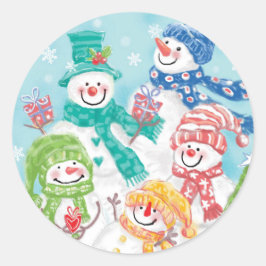 Adesivo Redondo Vinheta de Natal Bonita Snowman