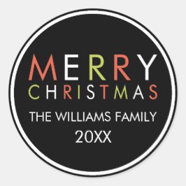 Adesivo Redondo Vinheta de Natal brilhante e feliz - preto