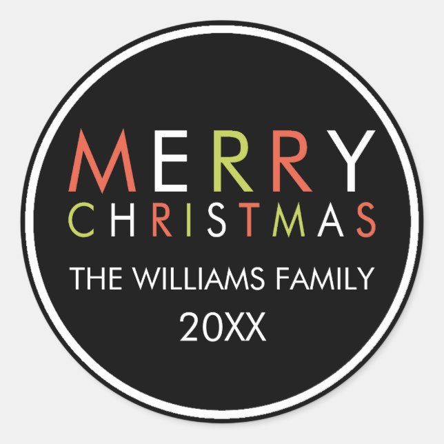 Adesivo Redondo Vinheta de Natal brilhante e feliz - preto (Frente)