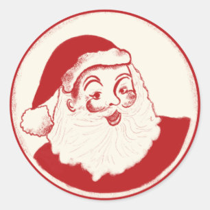 Adesivo Redondo Vinheta de Natal com a ilustração do Retro Santa C
