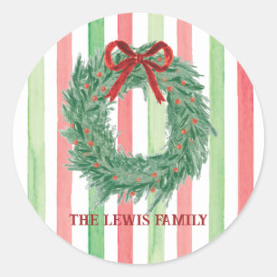 Adesivo Redondo Vinheta de Natal com arco Wreath Watercolor