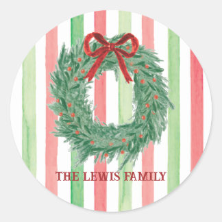 Adesivo Redondo Vinheta de Natal com arco Wreath Watercolor
