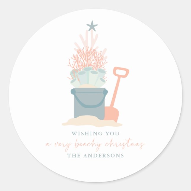 Adesivo Redondo Vinheta de Natal costeira à beira do mar (Frente)