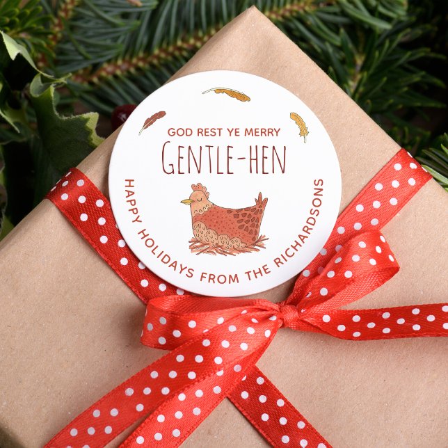 Adesivo Redondo Vinheta de Natal da Família Chicken Engraçado (Criador carregado)