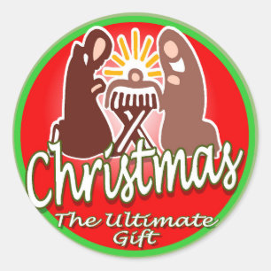 Adesivo Redondo Vinheta de Natal da Família Santa