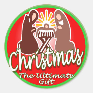 Adesivo Redondo Vinheta de Natal da Família Santa