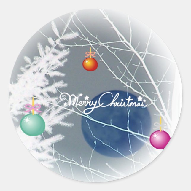 Adesivo Redondo Vinheta de Natal da Lua Azul (Frente)