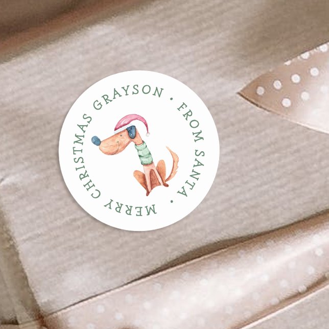Adesivo Redondo Vinheta de Natal de Cães Festivos Personalizados (Criador carregado)