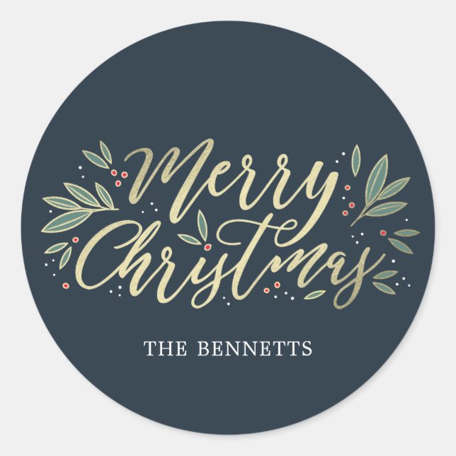 Adesivo Redondo Vinheta de Natal de cor EDITÁVEL (Frente)