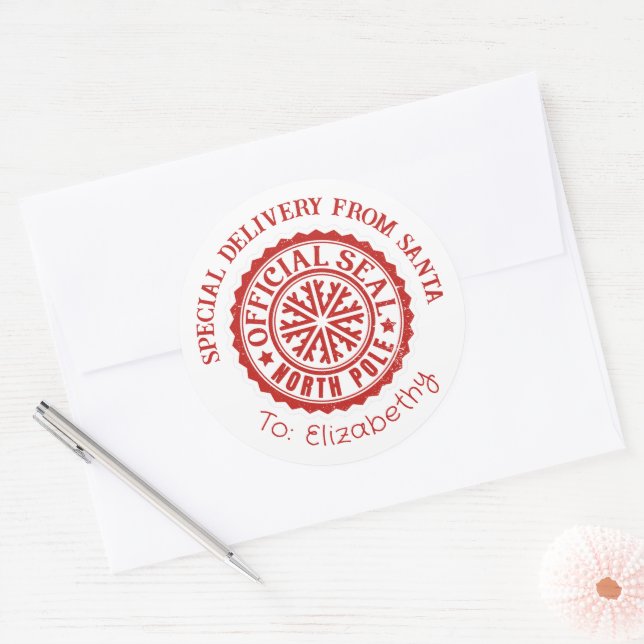 Adesivo Redondo Vinheta de Natal de entrega especial proveniente d (Envelope)