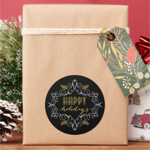Adesivo Redondo Vinheta de Natal de Folhagem Festiva Feliz Férias