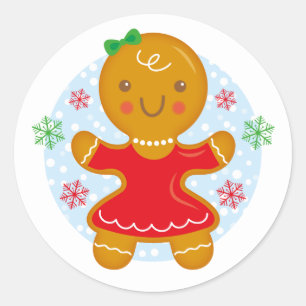 Adesivo Redondo Vinheta de Natal de Gingerbread Girl