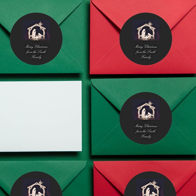 Adesivo Redondo Vinheta de Natal de Natividade Simples (Criador carregado)