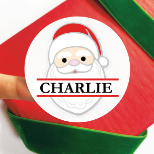Adesivo Redondo Vinheta de Natal de Papai Noel Ilustrada