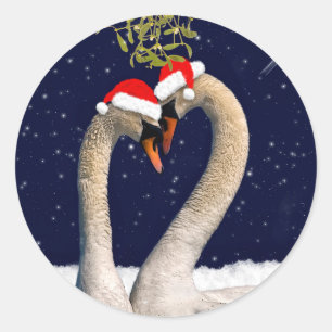 Adesivo Redondo Vinheta de Natal de Swans sazonais
