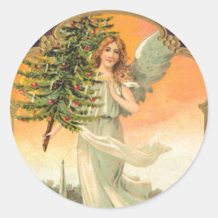 Adesivo Redondo Vinheta de Natal do Anjo Vitoriano