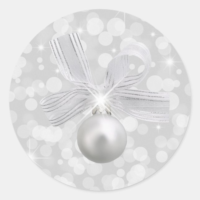 Adesivo Redondo Vinheta de Natal dos Sinos de Prata (Frente)