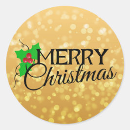 Adesivo Redondo Vinheta de Natal Dourada