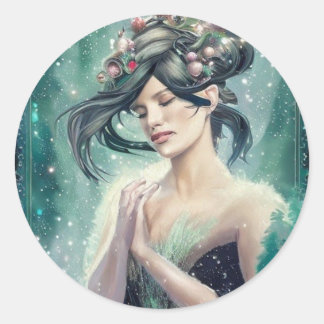 Adesivo Redondo Vinheta de Natal Fada