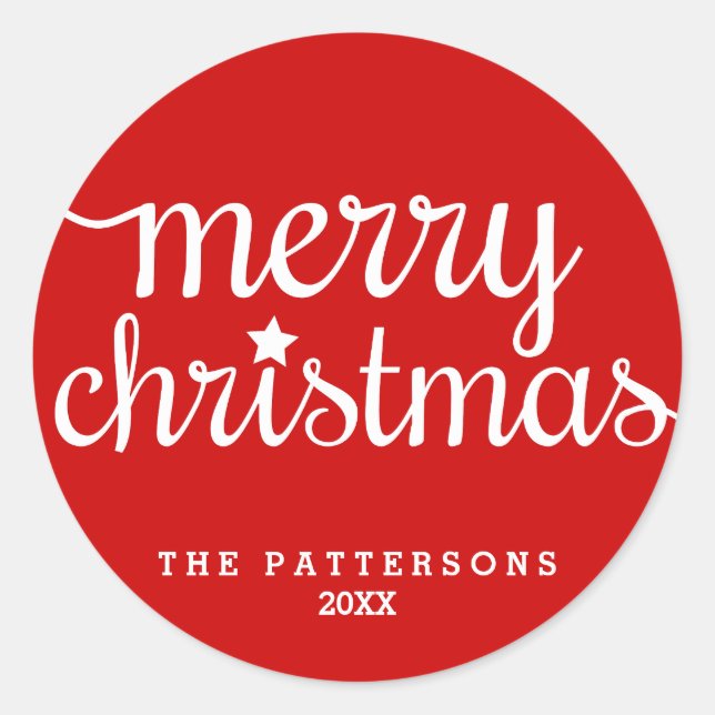 Adesivo Redondo Vinheta de Natal Festivo Vermelho Ronda Merry (Frente)