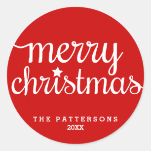 Adesivo Redondo Vinheta de Natal Festivo Vermelho Ronda Merry