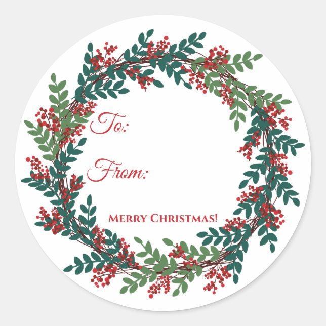 Adesivo Redondo Vinheta de Natal Green Red Berry Wreath (Frente)