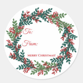 Adesivo Redondo Vinheta de Natal Green Red Berry Wreath