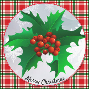 Adesivo Redondo Vinheta de Natal Holly Envelope Verde e Vedante Ve