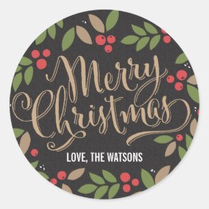 Adesivo Redondo Vinheta de Natal Holly espalhada