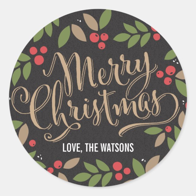 Adesivo Redondo Vinheta de Natal Holly espalhada (Frente)