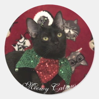 Adesivo Redondo Vinheta de Natal Meowy Catmus