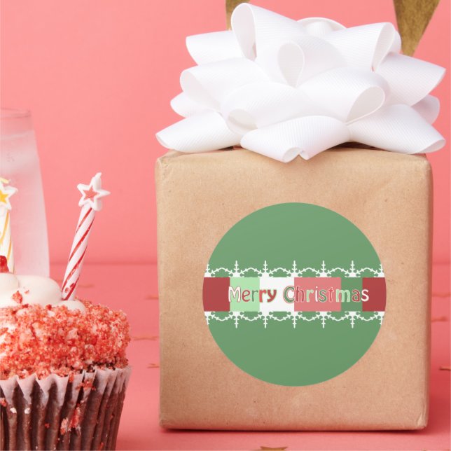 Adesivo Redondo Vinheta De Natal Mostra VERDE, Mas Escolhe Cor (Festa)