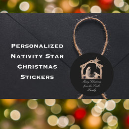 Adesivo Redondo Vinheta de Natal personalizada da Natividade Star