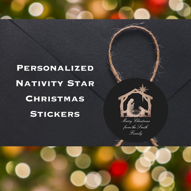 Adesivo Redondo Vinheta de Natal personalizada da Natividade Star (Personalized Nativity Star Christmas stickers)