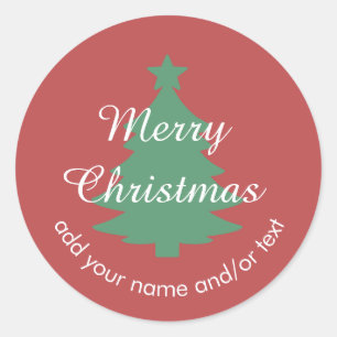 Adesivo Redondo Vinheta de Natal Personalizada Vermelha Tradiciona