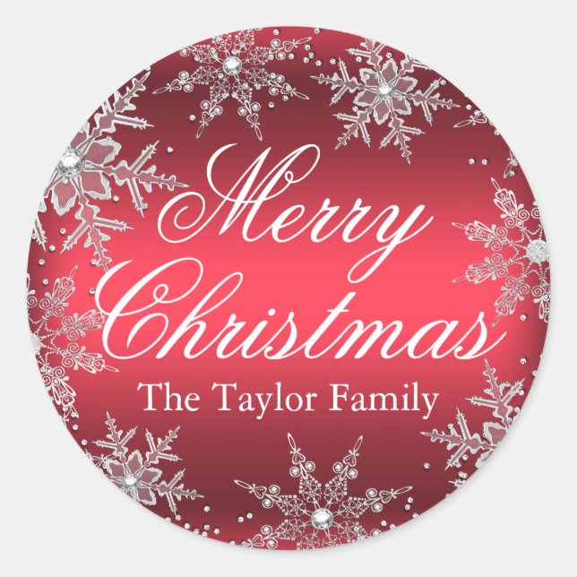 Adesivo Redondo Vinheta de Natal Red Crystal Snowflaker (Frente)