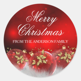 Adesivo Redondo Vinheta de Natal Red & Dourado Holly Baubles