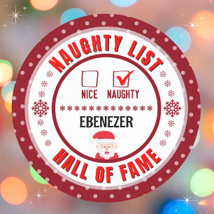 Adesivo Redondo Vinheta de Natal Red Naughn ou Nice Hall of Fame